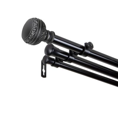 A&F Rod Dcor - Bead 13/16" Triple Curtain Rod 28-48 inch - Black