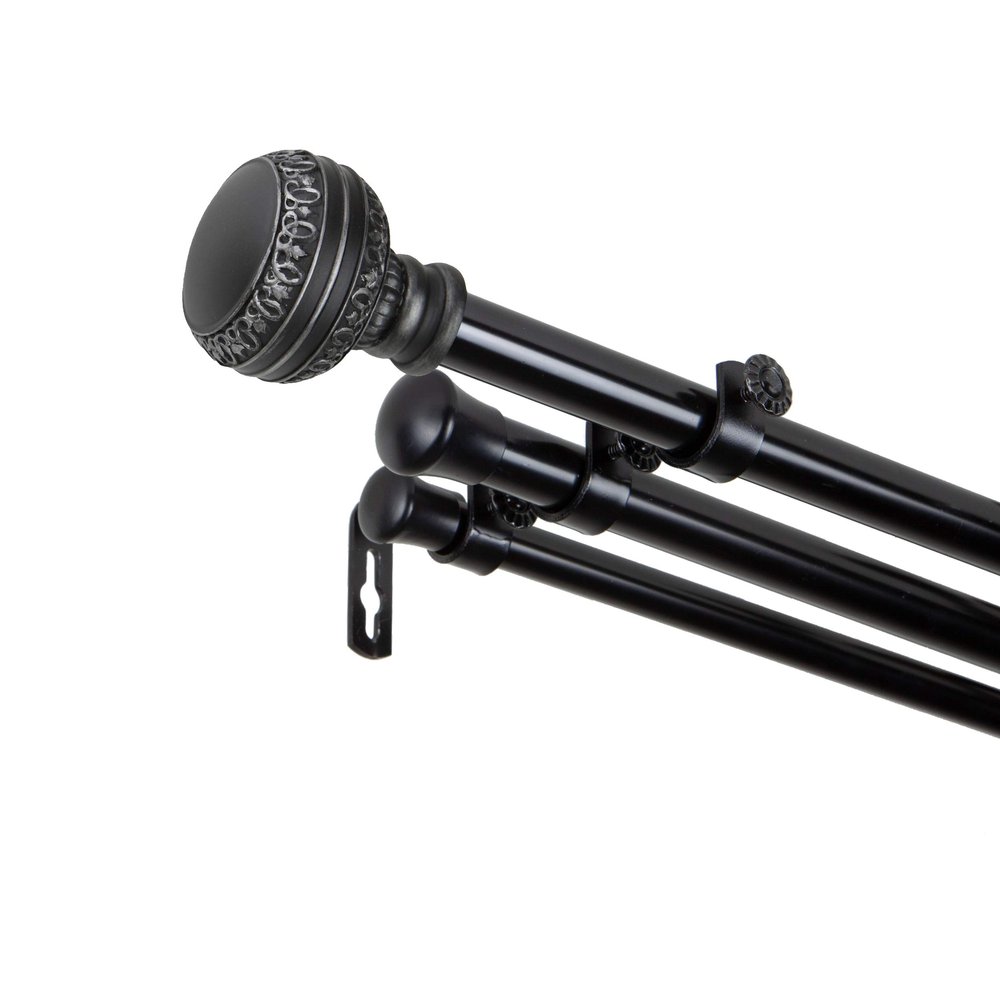 A&F Rod Dcor - Bead 13/16" Triple Curtain Rod 28-48 inch - Black