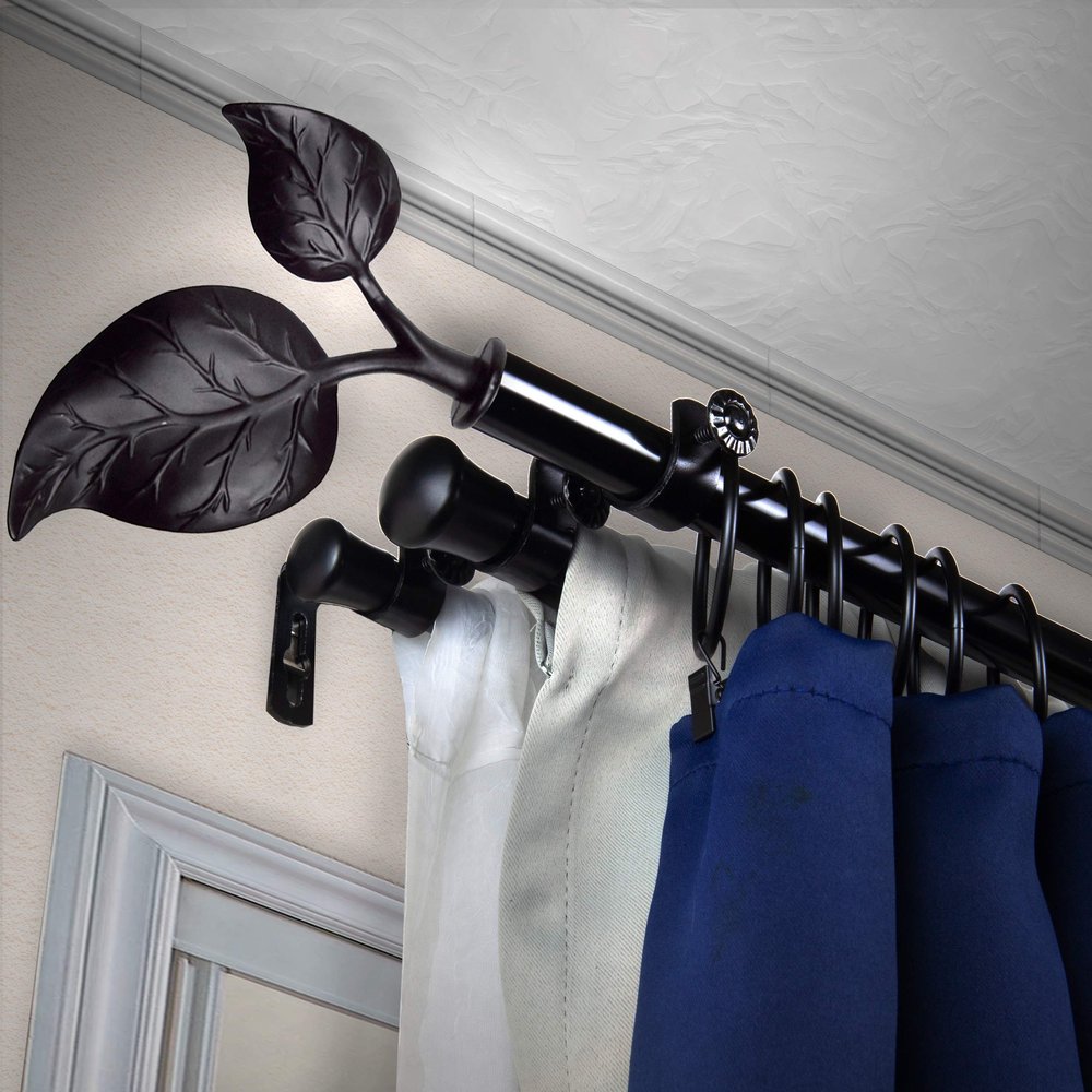 A&F Rod Dcor - Leaf 13/16" Triple Curtain Rod 66-120 inch - Black