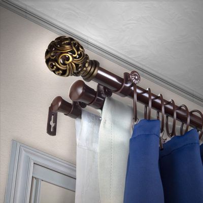 A&F Rod Dcor - Baroque 13/16" Triple Curtain Rod 48-84 inch - Cocoa