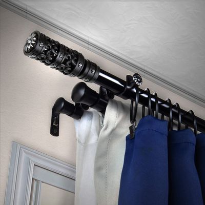 A&F Rod Dcor - Carousel 13/16" Triple Curtain Rod 48-84 inch - Black