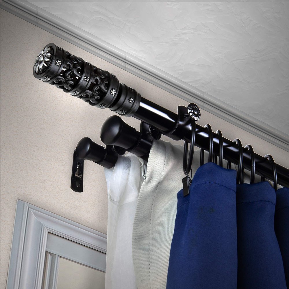 A&F Rod Dcor - Carousel 13/16" Triple Curtain Rod 48-84 inch - Black