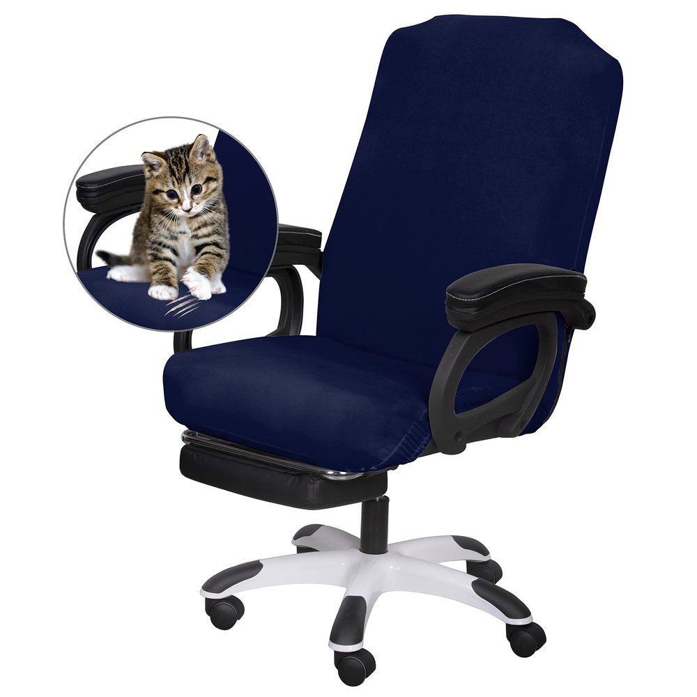 SARAFLORA Office Chair Cover- Large, Navy- Removable Computer Chair Covers for Office Chair with Zipper for Universal Rotating Chair Desk Chair Cover High Back Chairs Seat Washable Protector for Pets