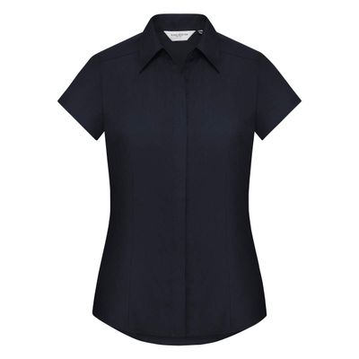 Russell Collection Ladies Cap Sleeve Polycotton Easy Care Fitted Poplin Shirt (4XL) (French Navy)