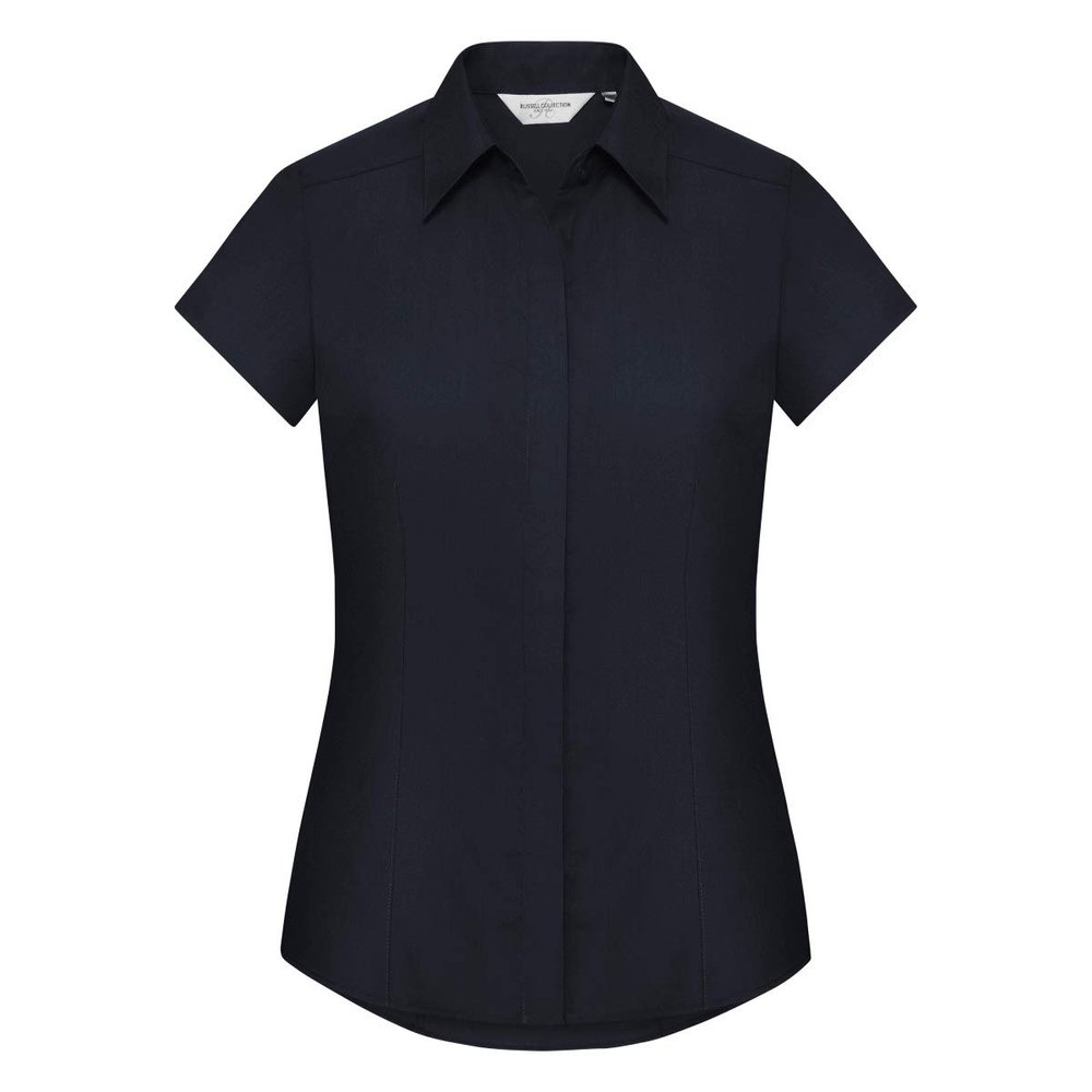 Russell Collection Ladies Cap Sleeve Polycotton Easy Care Fitted Poplin Shirt (4XL) (French Navy)
