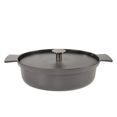 Ambiente SIXT29MO101 Six O'Clock Oval Black Enamel Cast Iron and Lid, 29 x 22 cm