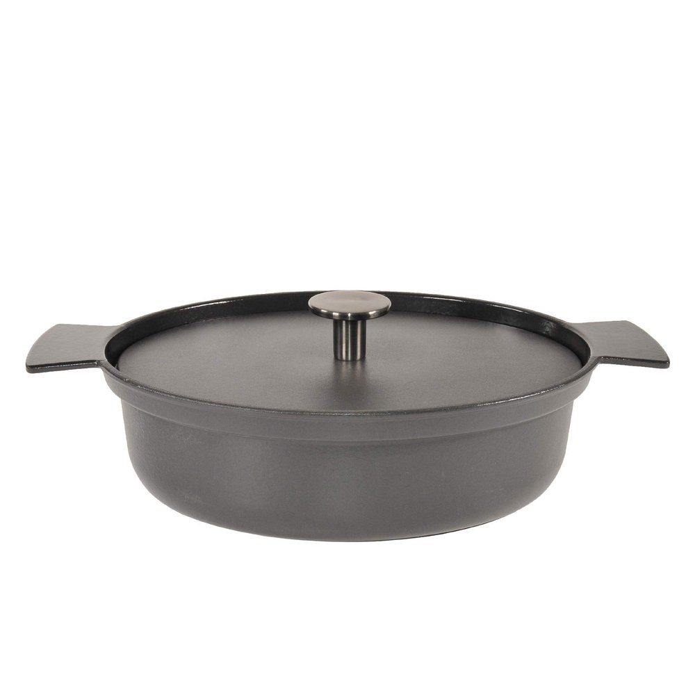 Ambiente SIXT29MO101 Six O'Clock Oval Black Enamel Cast Iron and Lid, 29 x 22 cm