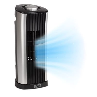BLACK+DECKER 14-Inch Mini Oscillating Portable Tower Fan, Desk Fan with 2 Speed Settings, Simple Dial Control, Ideal for Desktop or Bedrooms, BFT114, Black/Silver