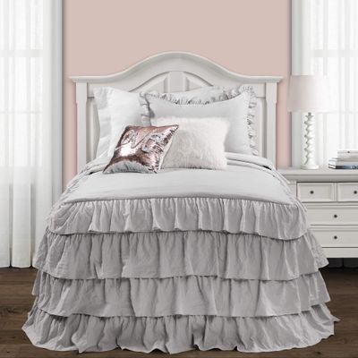 Lush Dcor Lush Decor Allison Ruffle Skirt Bedspread Light Gray Shabby Chic Farmhouse Style Lightweight 2 Piece Set Twin XL,