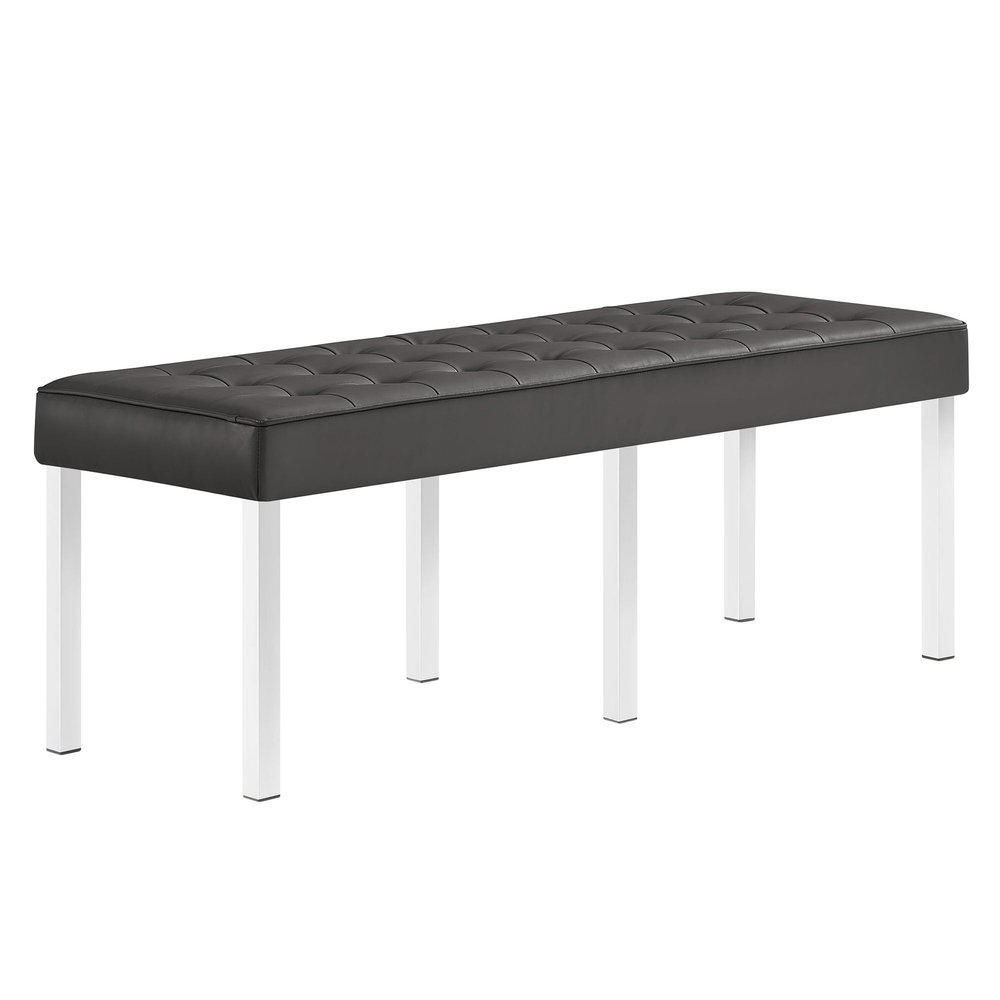 Modway Loft Tufted Large Upholstered Faux Leather Bench in Silver Gray