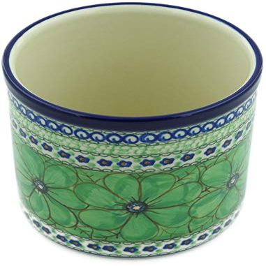 Polmedia Polish Pottery Utensil Jar UNIKAT - Green Pansies Pattern Handmade in Boleslawiec Poland by Ceramika Artystyczna + Certificate of Authenticity