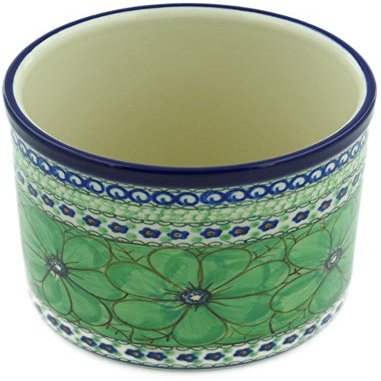 Polmedia Polish Pottery Utensil Jar UNIKAT - Green Pansies Pattern Handmade in Boleslawiec Poland by Ceramika Artystyczna + Certificate of Authenticity