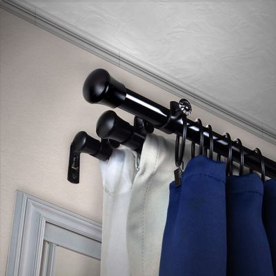 A&F Rod Dcor - End Cap 13/16" Triple Curtain Rod 66-120 inch - Black