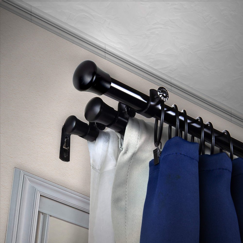 A&F Rod Dcor - End Cap 13/16" Triple Curtain Rod 66-120 inch - Black