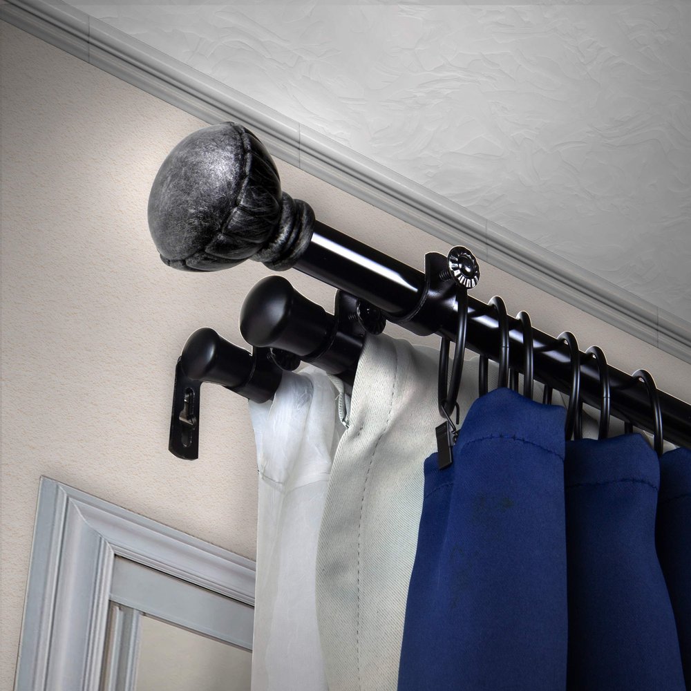 A&F Rod Dcor - Flower 13/16" Triple Curtain Rod 48-84 inch - Black