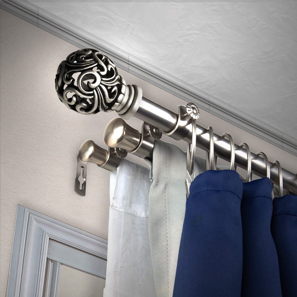 A&F Rod Dcor - Baroque 13/16" Triple Curtain Rod 48-84 inch - Satin Nickel
