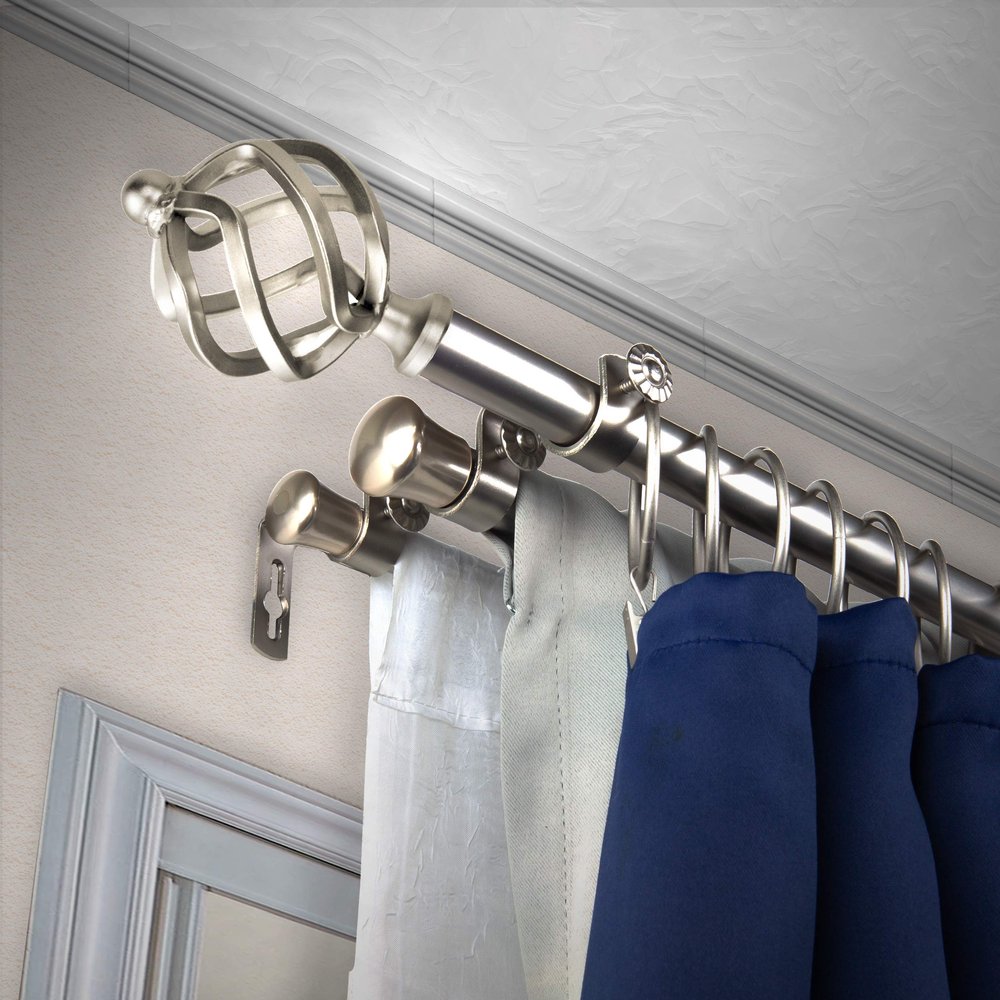 A&F Rod Dcor - Medusa 13/16" Triple Curtain Rod 120-170 inch - Satin Nickel