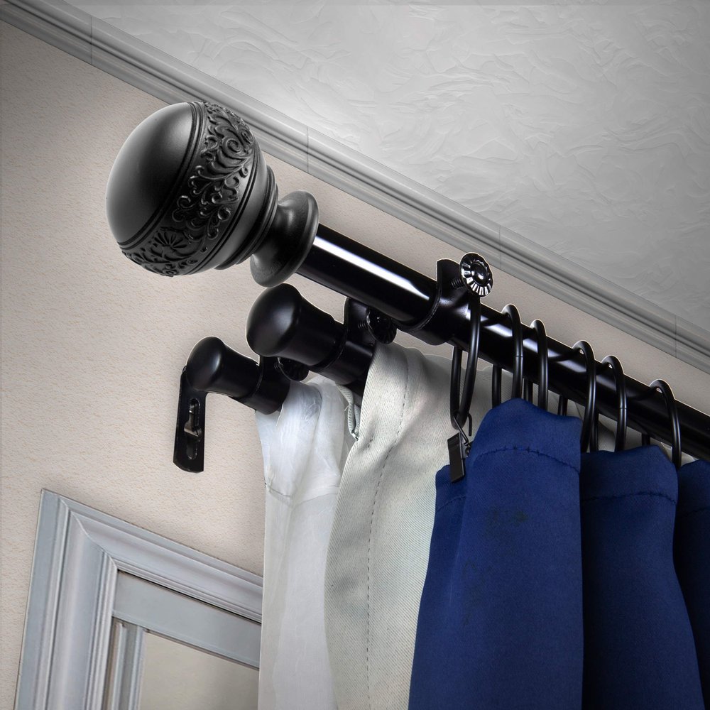A&F Rod Dcor - Nadeen 13/16" Triple Curtain Rod 48-84 inch - Black