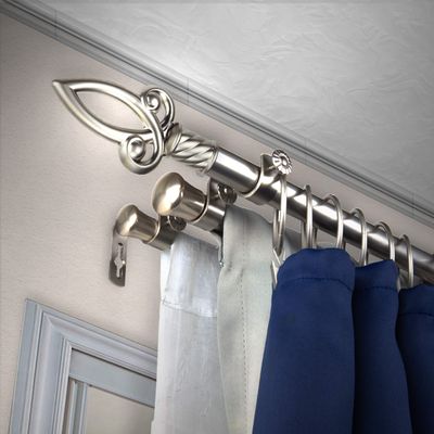A&F Rod Dcor - Scepter 13/16" Triple Curtain Rod 120-170 inch - Satin Nickel