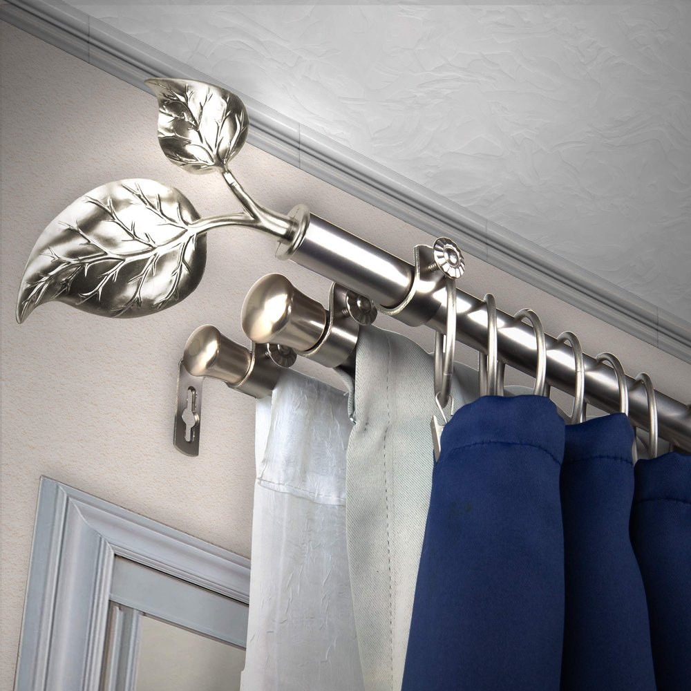 A&F Rod Dcor - Leaf 13/16" Triple Curtain Rod 66-120 inch - Satin Nickel