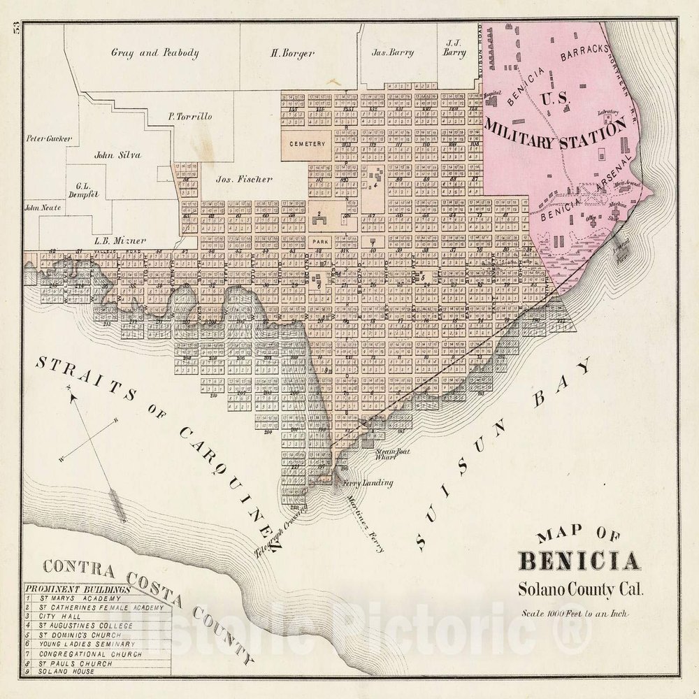 Benicia, Solano County, California 1878 - Historical Map Print - 58in x 44in