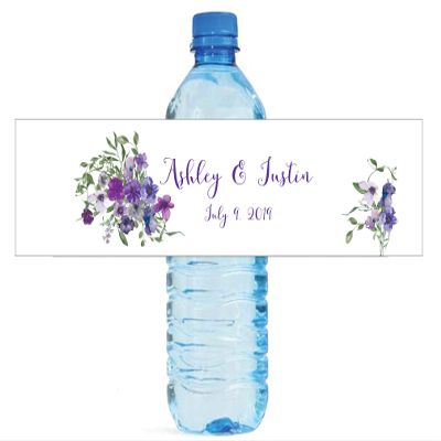 DesignThatSign Purple Floral Themed Water Bottle Labels Easy to use and Great for Your Celebrations