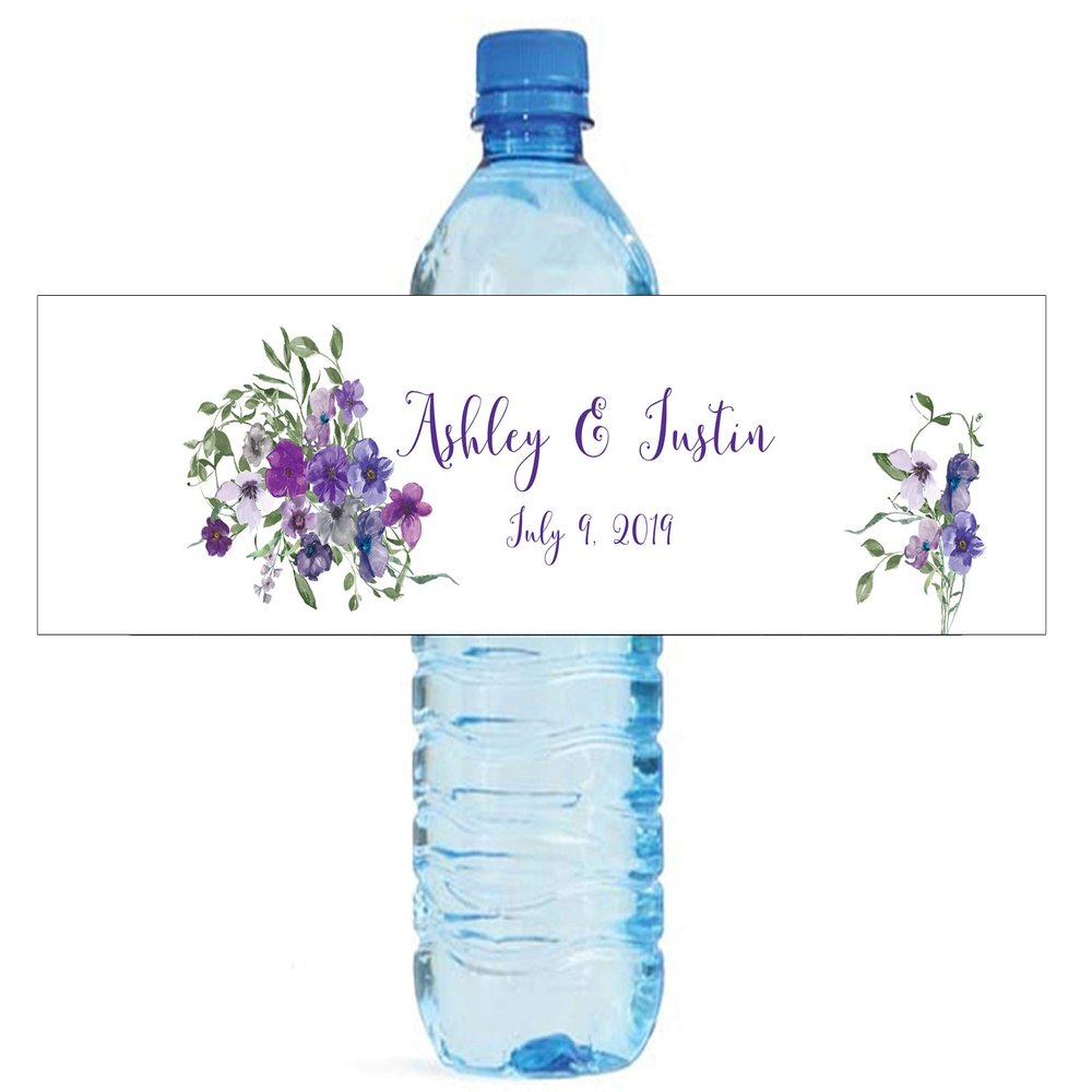 DesignThatSign Purple Floral Themed Water Bottle Labels Easy to use and Great for Your Celebrations