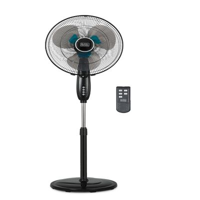 BLACK+DECKER 16" Dual Blade Standing Fan with Remote Control, Oscillating Floor Fan with 3 Speeds, Adjustable Height, 90-Degree Oscillation, 30-Degree Tilt, Shut-Off Timer, BFSD116B, Black
