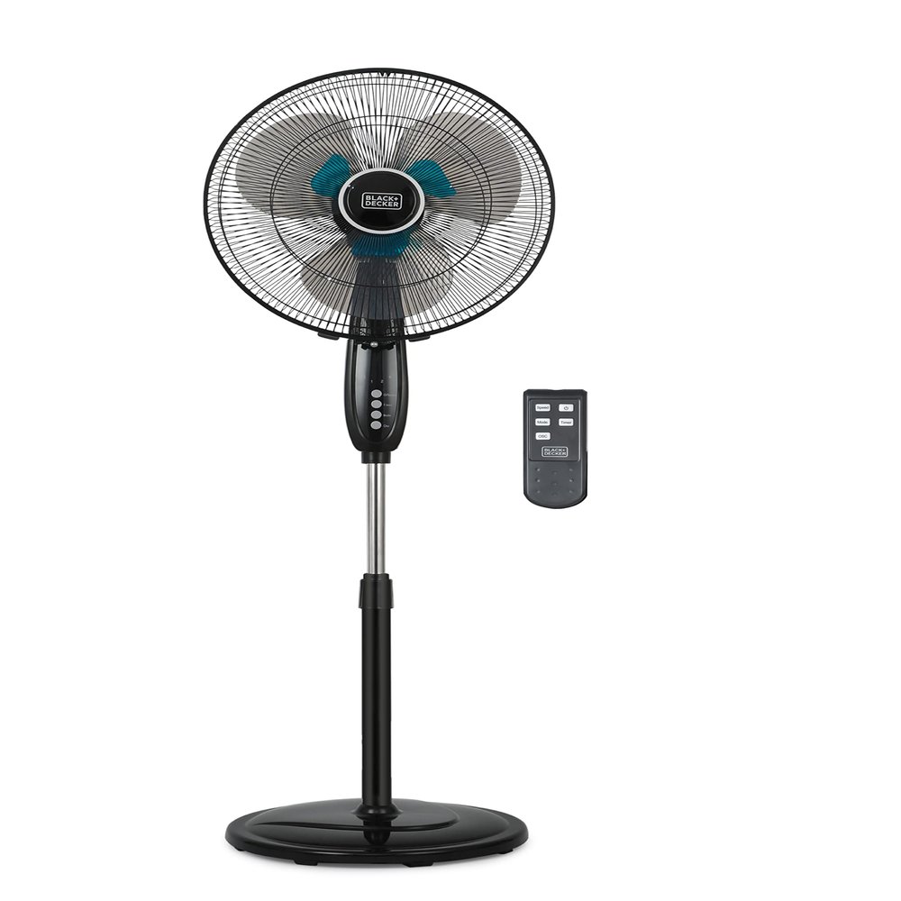 BLACK+DECKER 16" Dual Blade Standing Fan with Remote Control, Oscillating Floor Fan with 3 Speeds, Adjustable Height, 90-Degree Oscillation, 30-Degree Tilt, Shut-Off Timer, BFSD116B, Black