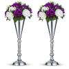 2 Pcs Tabletop Silver Metal Wedding Flower Trumpet Vase, 16.5 inch Table Decorative Centerpiece Artificial Flower Arrangements for Anniversary Ceremony Party Birthday Event Aisle Home Decoration view 1