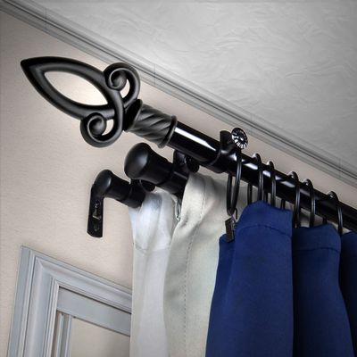 A&F Rod Dcor - Scepter 13/16" Triple Curtain Rod 120-170 inch - Black