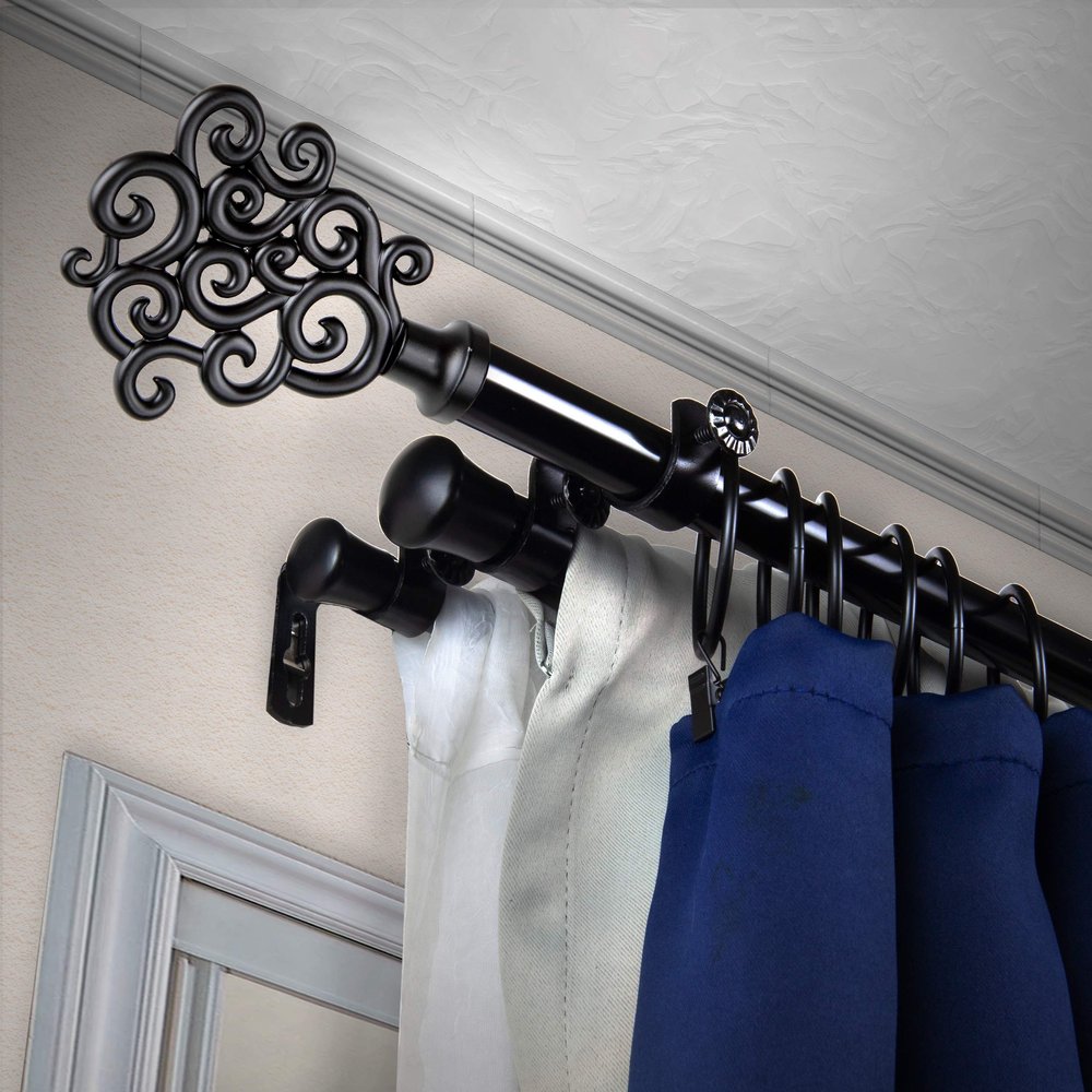 A&F Rod Dcor - Surf 13/16" Triple Curtain Rod 28-48 inch - Black