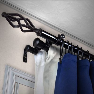 A&F Rod Dcor - Helix 13/16" Triple Curtain Rod 48-84 inch - Black