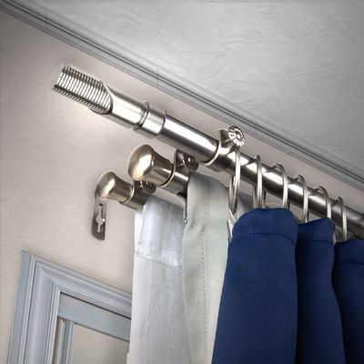 A&F Rod Dcor - Cylinder 13/16" Triple Curtain Rod 48-84 inch - Satin Nickel