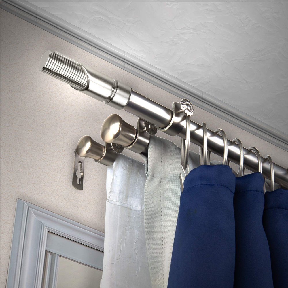 A&F Rod Dcor - Cylinder 13/16" Triple Curtain Rod 48-84 inch - Satin Nickel