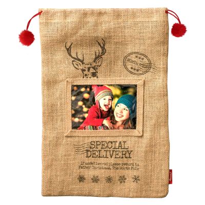 Adventa Stocking, Santa Sack, Personailsed Christmas Decoration, Brown, Takes 102 x 152mm or 4 x 6 Print