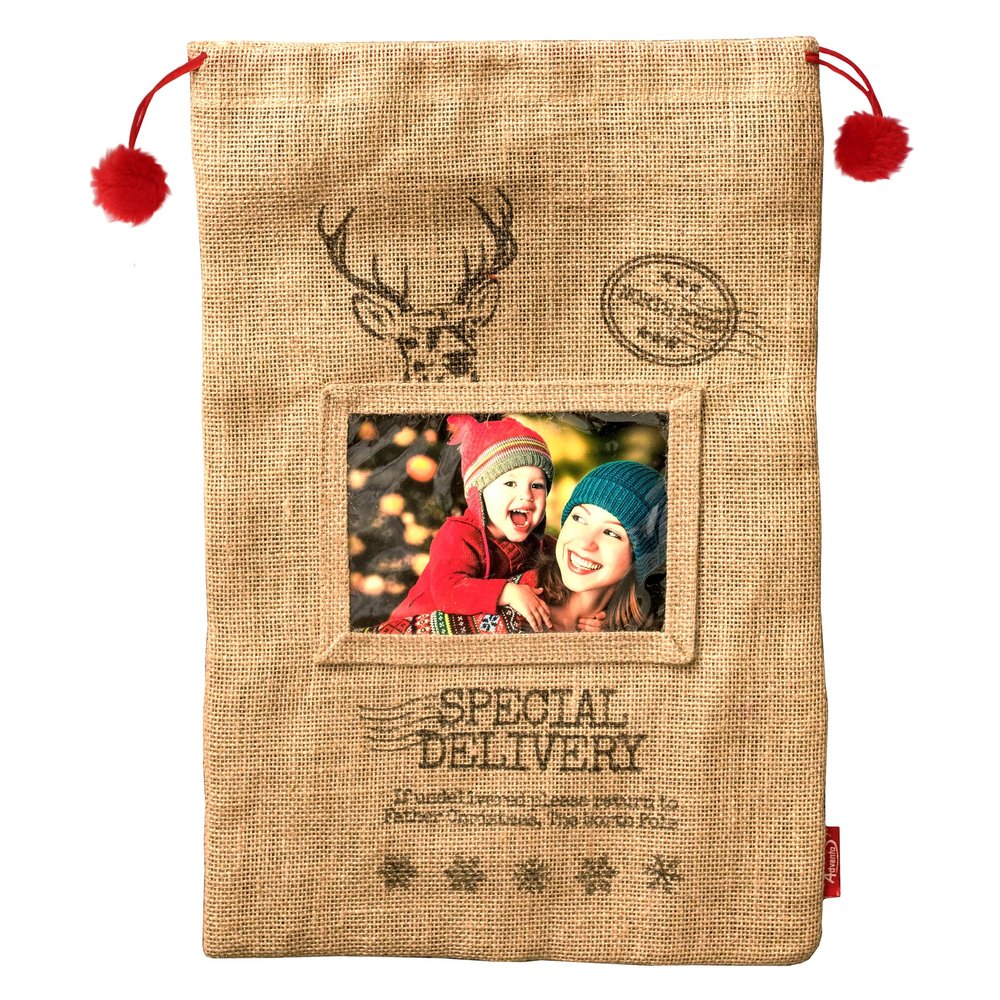 Adventa Stocking, Santa Sack, Personailsed Christmas Decoration, Brown, Takes 102 x 152mm or 4 x 6 Print