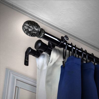 A&F Rod Dcor - Foliage 13/16" Triple Curtain Rod 120-170 inch - Black