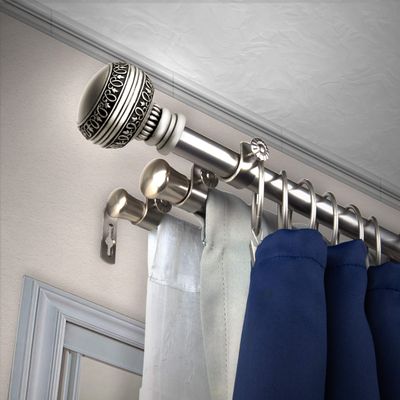 A&F Rod Dcor - Bead 13/16" Triple Curtain Rod 48-84 inch - Satin Nickel