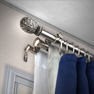 A&F Rod Dcor - Foliage 13/16" Triple Curtain Rod 66-120 inch - Satin Nickel