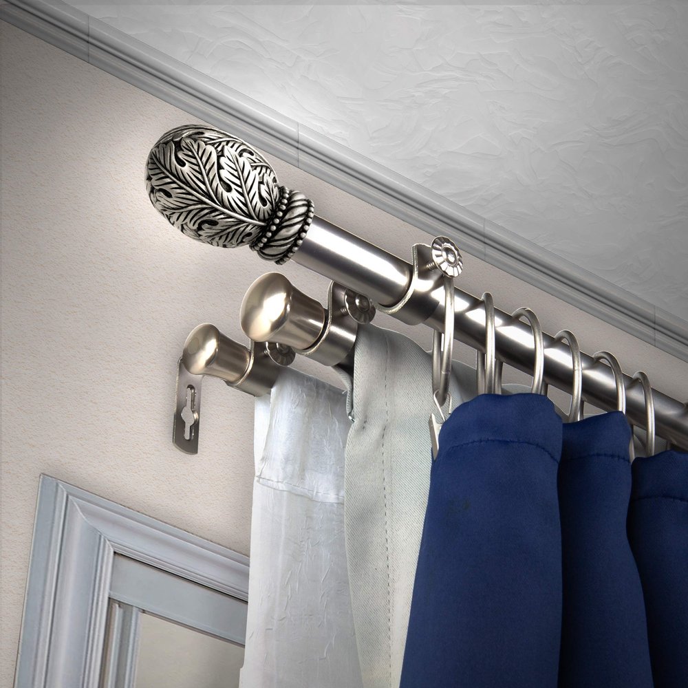 A&F Rod Dcor - Foliage 13/16" Triple Curtain Rod 66-120 inch - Satin Nickel