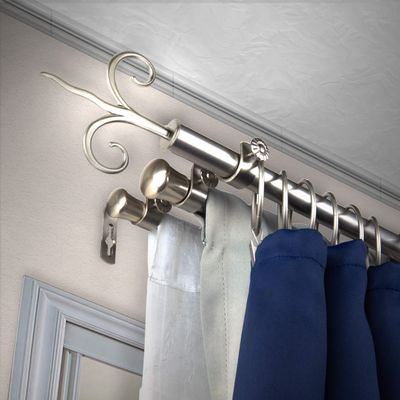 A&F Rod Dcor - Lily 13/16" Triple Curtain Rod 120-170 inch - Satin Nickel