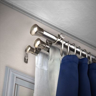 A&F Rod Dcor - End Cap 13/16" Triple Curtain Rod 66-120 inch - Satin Nickel