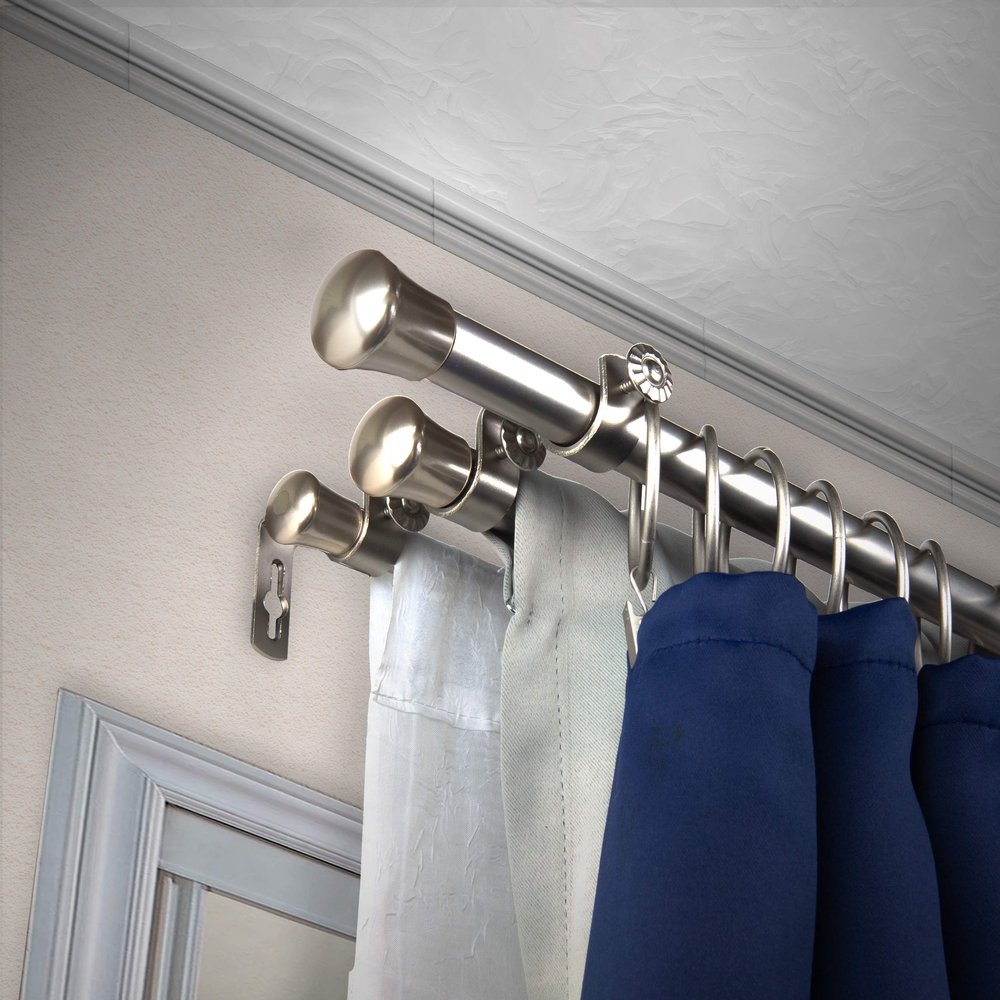 A&F Rod Dcor - End Cap 13/16" Triple Curtain Rod 66-120 inch - Satin Nickel