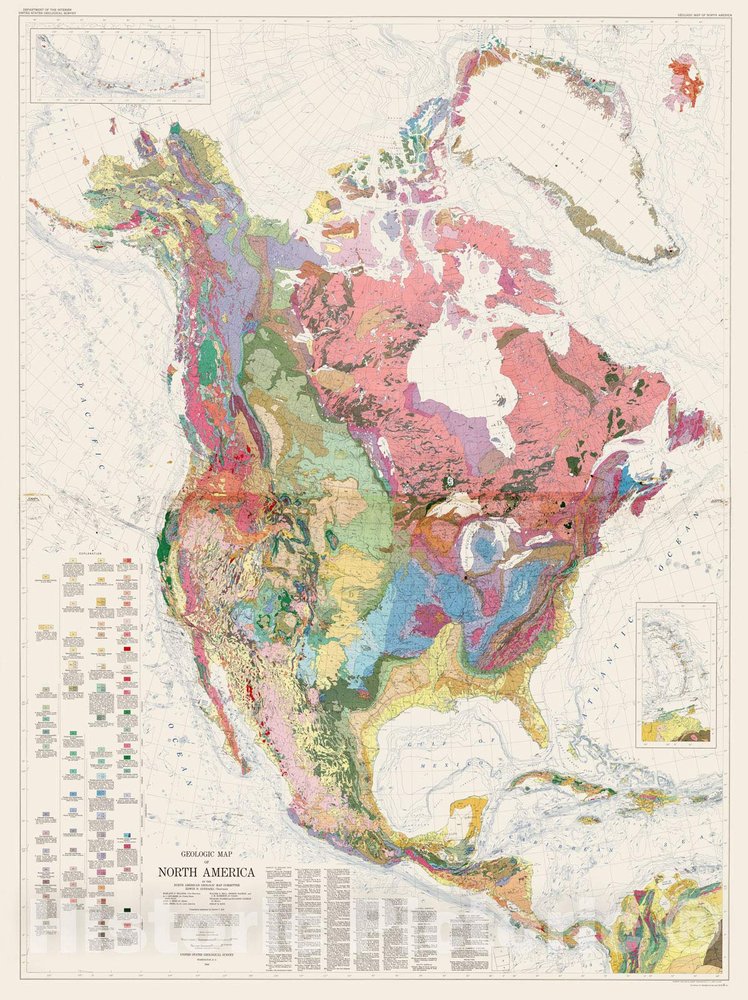 North America Geologic Map 1965 - Historical Geological Wall Art Print - 44in x 59in