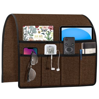 Joywell Recliner Organizer with 6 Pockets Armchair Caddy Remote Control Holder for Couch Armrest Organiser Non Slip Sofa Arm Chair Caddie Storage for Magazine, Tablet, Phone, iPad, Brown