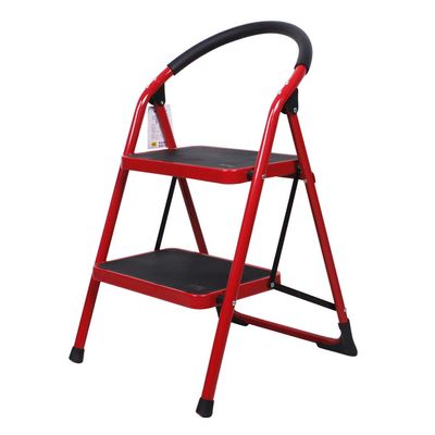 Platform Bench Industrial Ladder Climb Stool Folding Ladder Step Stool, Stepladder 2 Step Platform Home Kitchen Tool, Portable Multipurpose Ladder Metal Frame Rubber Hand Grip Anti-Slip Pedal, Red