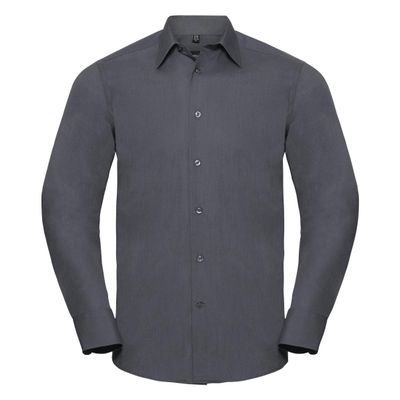 Russell Collection Mens Easy Care Tailored Poplin Shirt (S) (Convoy Gray)
