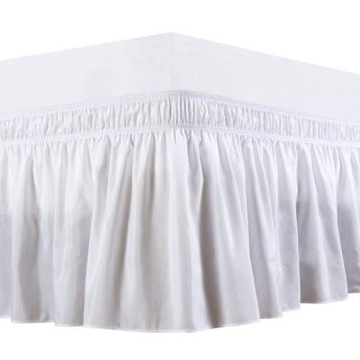 1 Wrap Around Bed Skirt, Elastic Dust Ruffles, Easy Fit Wrinkle and Fade Resistant Pattern Solid 100% Egyptian Cotton 500 TC , Hotel Quality Fabric, 7 inch Drop Length, Size King, white