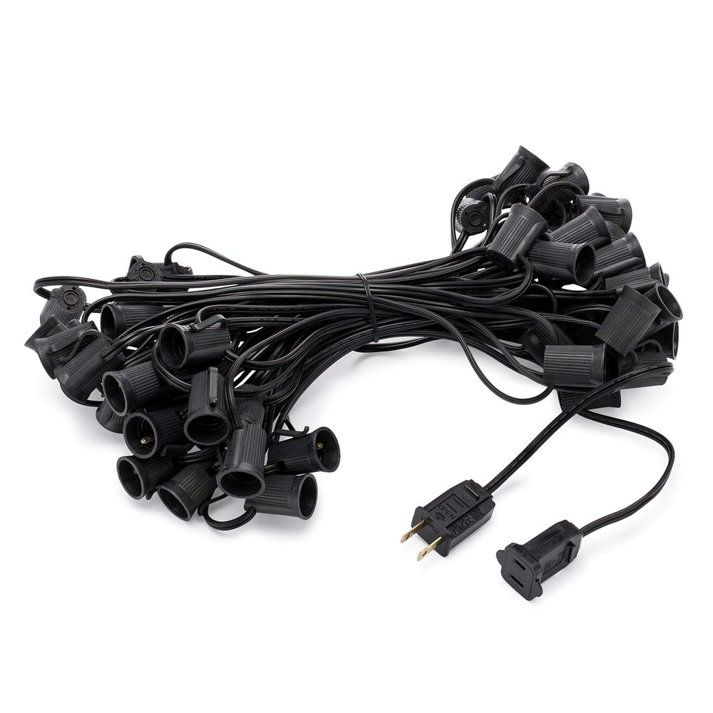 HLO Lighting C9 Light Stringer | Thick Commercial Grade SPT-2 Wire | for Use with C9 String Lights | 12" Socket Spacing | 50-Foot Black Wire